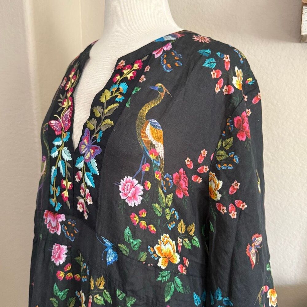 NWOT Was Womens Floral Tiered Embroidered V-Neck Boho Midi Dress Black Size XL - Picture 7 of 16